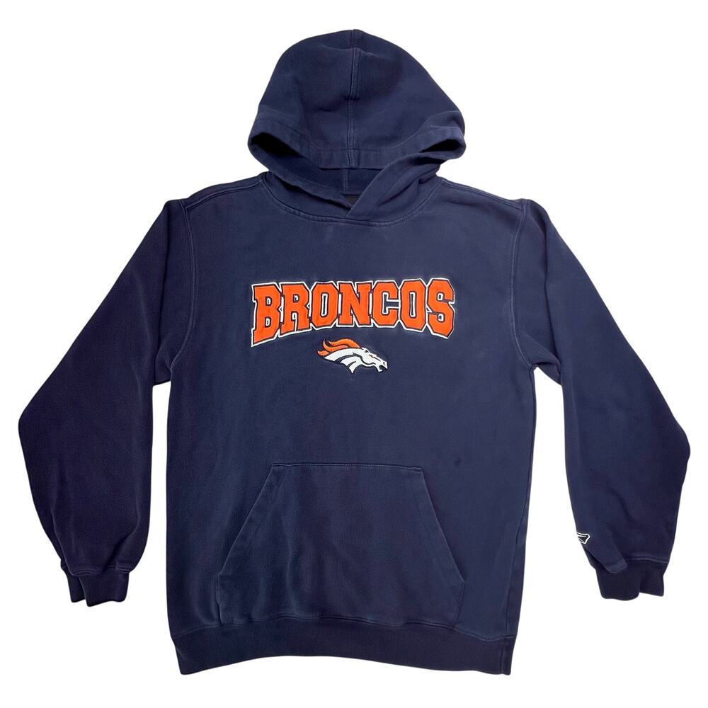 Denver Broncos Youth Hoodie Boys L 14-16 Reebok NFL Team Apparel Navy Pullover